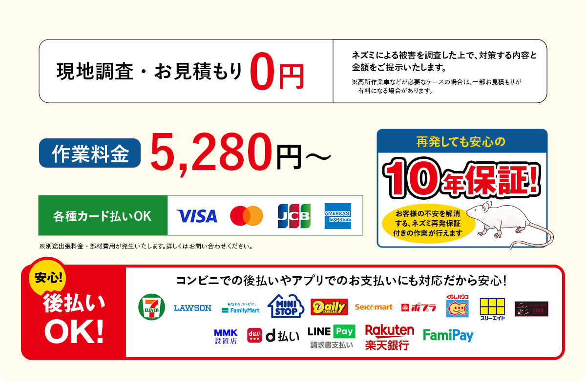 料金は5280円〜。多様な決済を取り揃えています